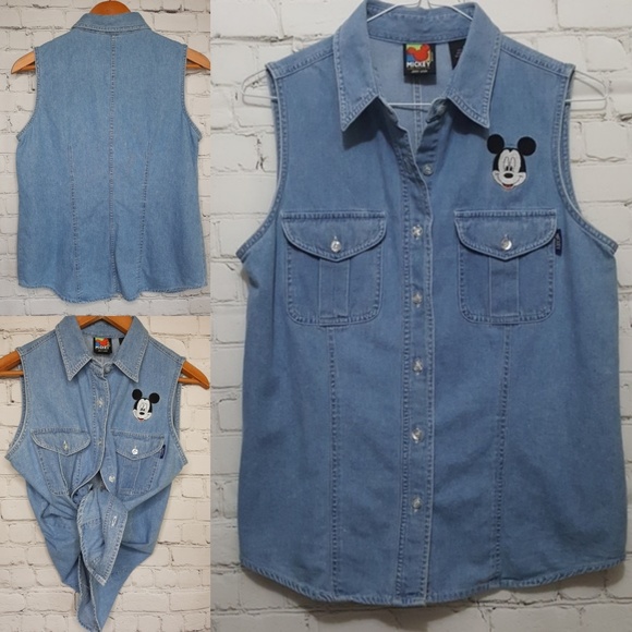 Mickey unlimited Tops - Vintage Disney Mickey denim jean vest shirt size M